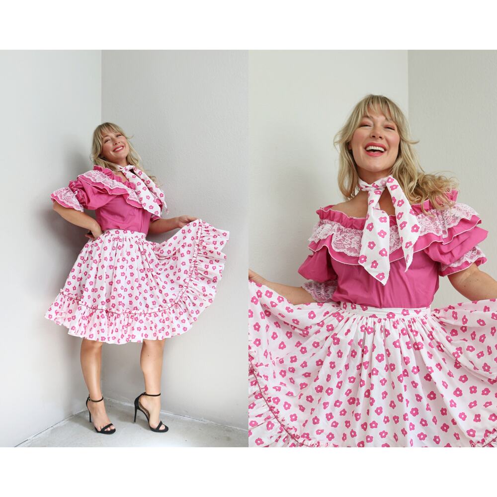 1980's Vintage Sasabobs Peasant Blouse & Western Skirt Set ~ Women's XXS XS